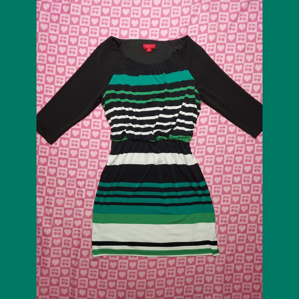 Woman's striped dress black white teal green
